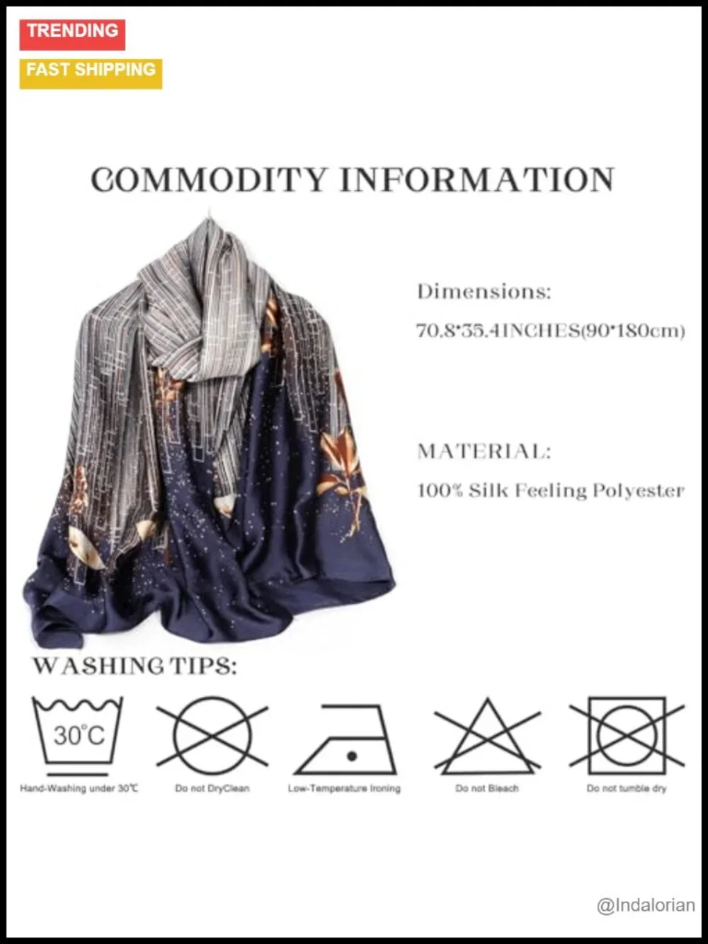 Silk Feeling Floral Long Scarf Satin Shawl Wrap Large Gift Packed